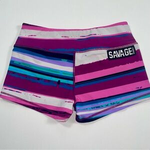 Savage Barbell Purple and Pink Striped Workout Booty Shorts Women’s Size M